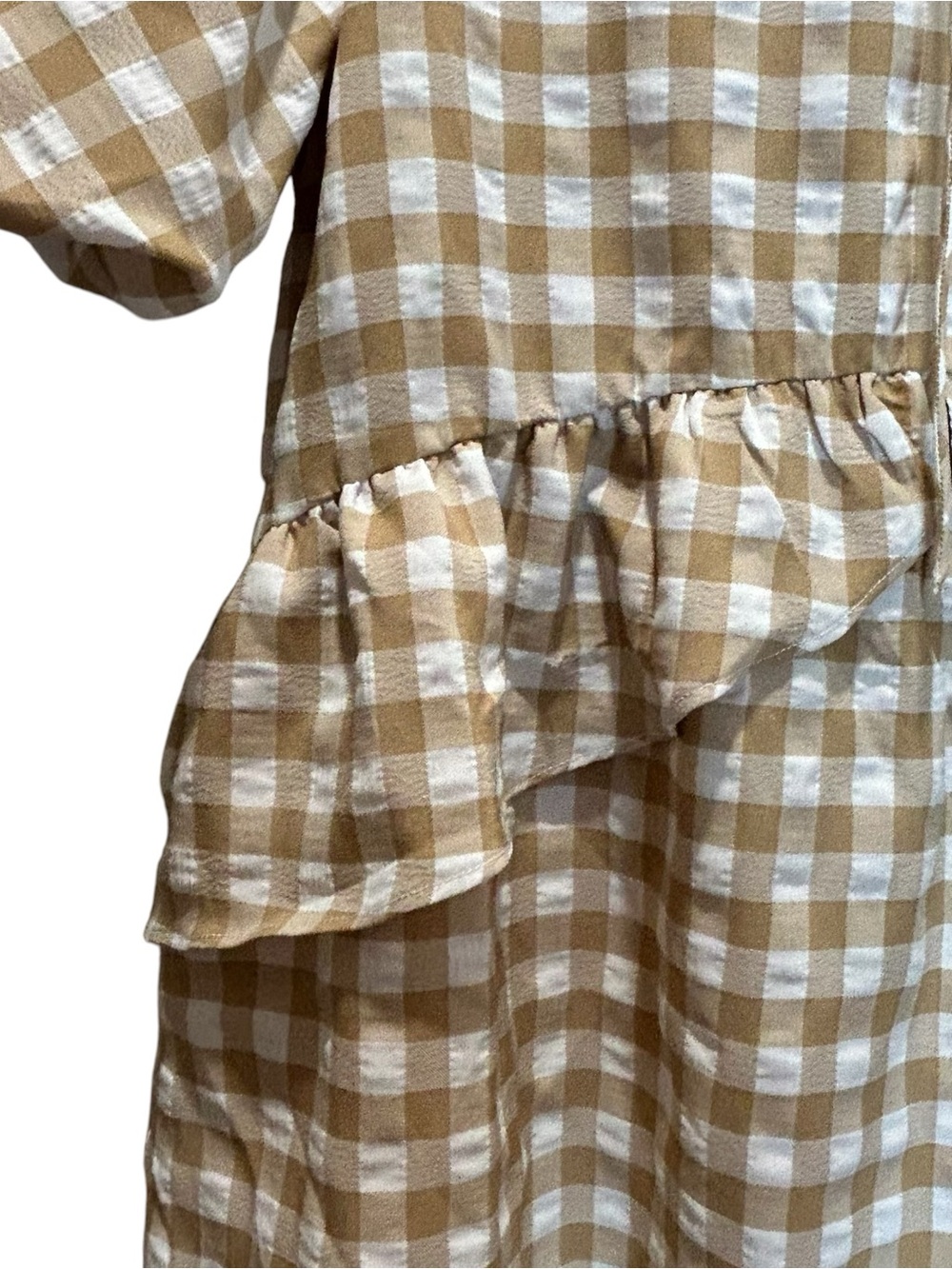 Moon River Beige and White Gingham Midi Dress - Picture 9 of 11